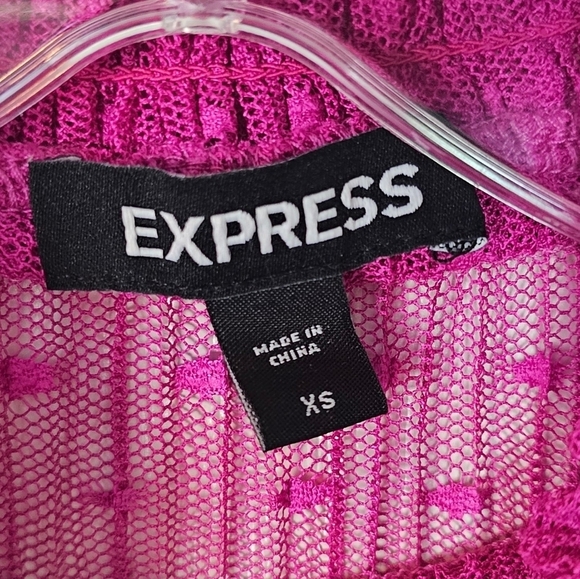 Express Womens Sheer Dot Mock Neck Smocked Cuff Top FUCHSIA XS - Picture 5 of 6